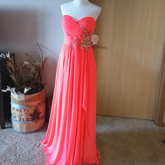 Debs Red Strapless Prom Dress